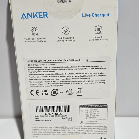 Anker USB C Cable, [2 Pack, 3ft] 310 USB A to USB C Charger Cable - Picture 2 of 2